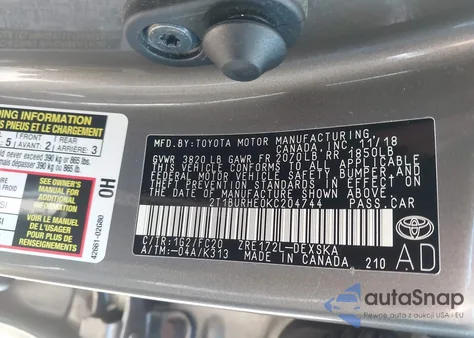 2019 Toyota Corolla Se z USA, uszkodzony, nr VIN 2T1BURHE0KC204744